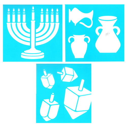 מארז 3 שבלונות: חנוכיה סביבונים וכדים/ 20*20 ס