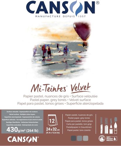 בלוק נייר לפסטל A4 קנסון  Mi-Teintes Velvet - אפור (430 גרם)
