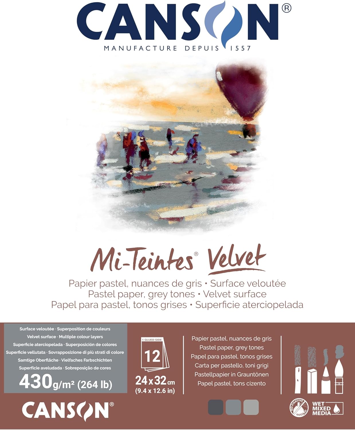 בלוק נייר לפסטל A4 קנסון  Mi-Teintes Velvet - אפור (430 גרם)