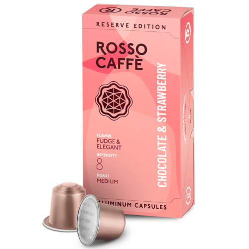 10 קפסולות רוסו קפה בטעם שוקולד תות Rosso Caffe לנספרסו