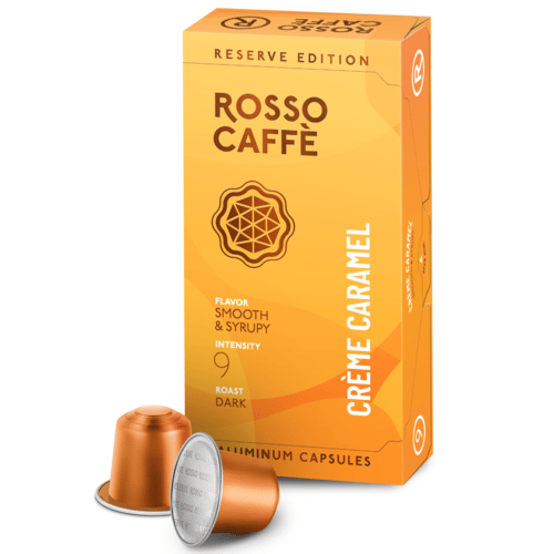 10 קפסולות רוסו קפה בטעם קרם קרמל Rosso Caffe לנספרסו