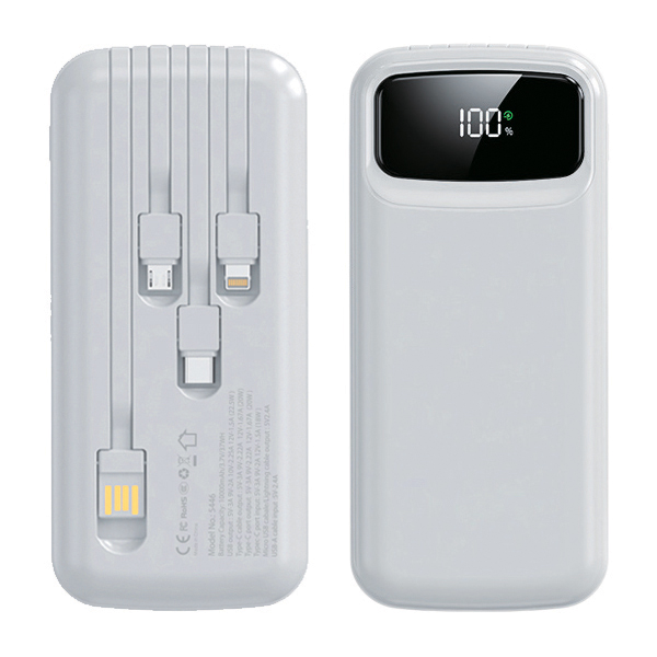 פאוור בנק סוללת גיבוי 10,000mAh טעינה 3.0A עם 4 כבלים מובנים