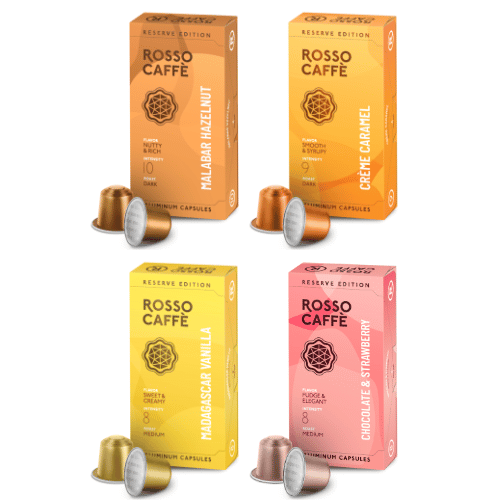 מארז 40 קפסולות רוסו קפה ב-4 טעמים שונים Rosso Caffe לנספרסו