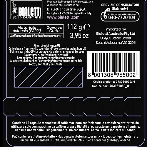 אריזת קפסולות Bialetti Milano מידע מוצר