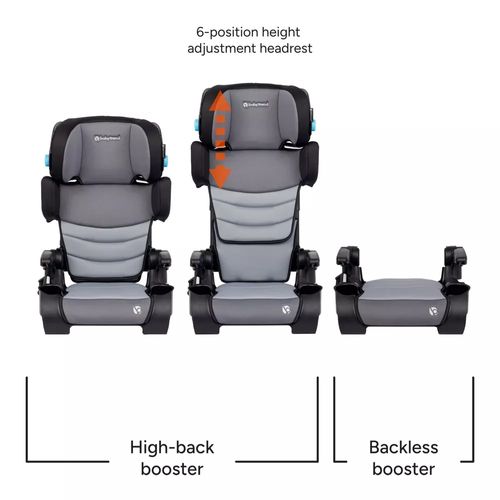 בוסטר גב מתקפל Koa Slim 2-in-1 מתקפל עם ידיות עולות/יורדות, הגנת צד ומגיני שמש מתקפלים - שחור/אפור