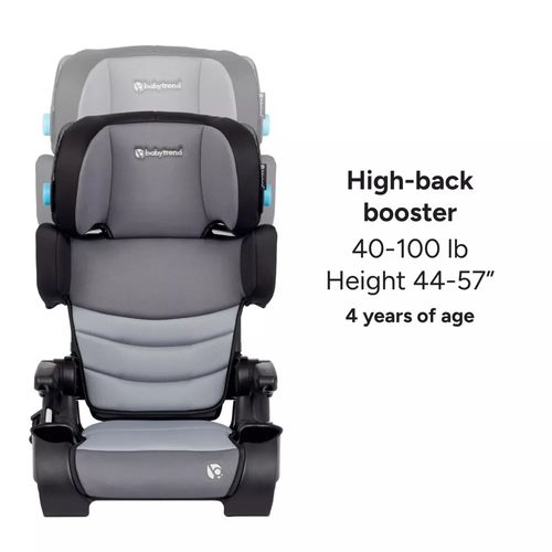 בוסטר גב מתקפל Koa Slim 2-in-1 מתקפל עם ידיות עולות/יורדות, הגנת צד ומגיני שמש מתקפלים - שחור/אפור