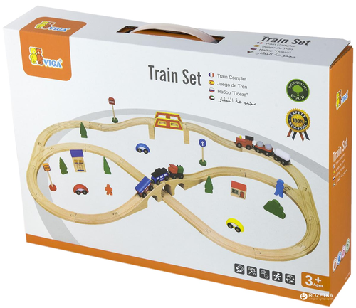 זוג רכבות עץ עם מסילות מתפצלות וסט איבזור 6