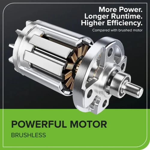 מנוע Brushless מתקדם Greenworks 80V PRO המספק עוצמה גבוהה, זמן עבודה ממושך ויעילות מרבית לגיזום עצים וגדרות חיה מקצועי.