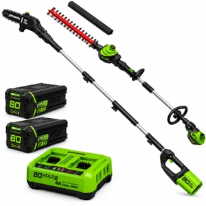Greenworks 99579/18 - סט מגזמת גובה ומסור גבהים טלסקופי 80V PRO Brushless כולל 2 סוללת 2Ah ומטען מהיר