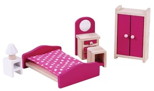 סט ריהוט לבית בובות מעץ מלא - חדר שינה