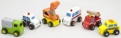 סט 6 מכוניות משחק מעץ