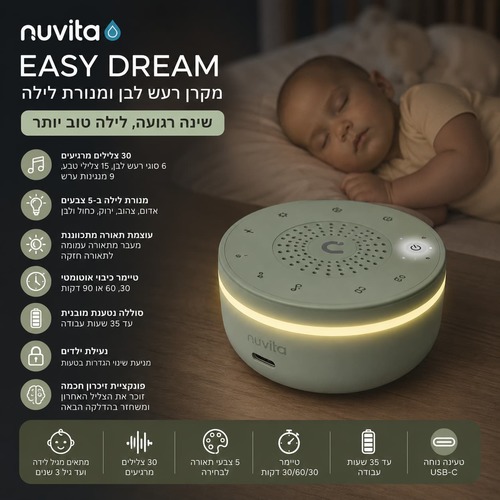 מכשיר רעש לבן ומנורת לילה לתינוק – צלילים מרגיעים לשינה טובה יותר