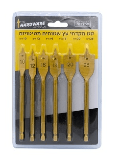 סט מקדחים לעץ שטוחים/פרפר מטיטניום, חיבור מהיר למברגה 6 יח' HARDWARE