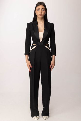 Jumpsuit in lightweight crêpe fabric with two-colour cut-outs - COLOR BLACK