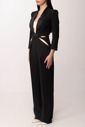 Jumpsuit in lightweight crêpe fabric with two-colour cut-outs - COLOR BLACK