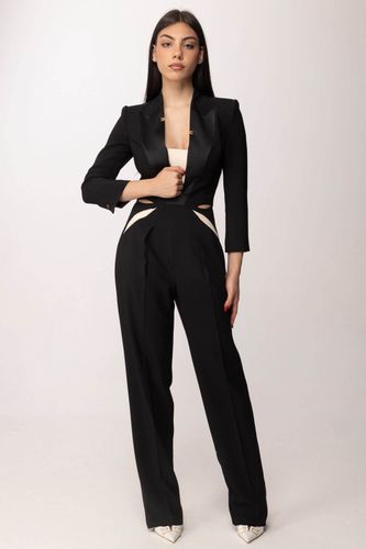 Jumpsuit in lightweight crêpe fabric with two-colour cut-outs - COLOR BLACK