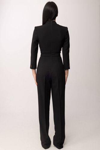 Jumpsuit in lightweight crêpe fabric with two-colour cut-outs - COLOR BLACK