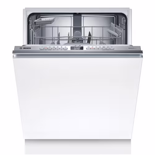 מדיח כלים אינטגרלי מלא בוש Bosch SMV4HAX07E מותקן בצורה חלקה בתוך ארון מטבח מודרני.