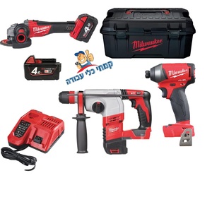 סט 3 כלים נטענים 18V אימפקט+פטישון+משחזת MILWAUKEE