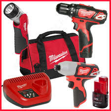 סט 12V אימפקט+מקדחה+פנס סוללות MILWAUKEE 2AH