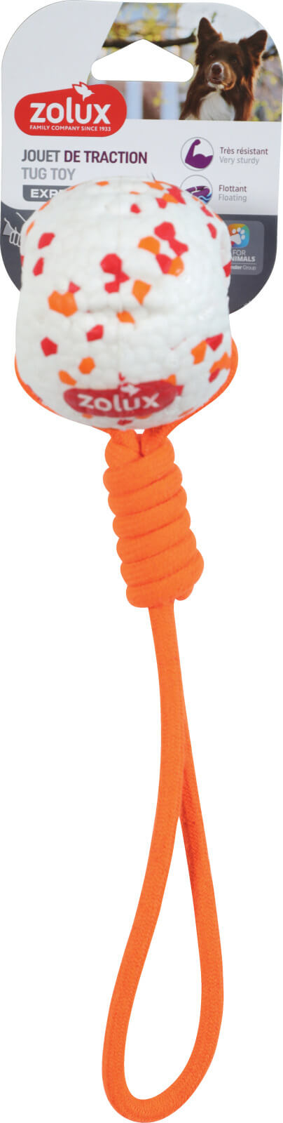 זולוקס כדור+חבל  צף  לכלבים מבית זולוקס צרפת ETPU BALL ROPE
