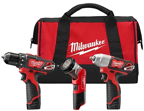 סט 12V אימפקט+מקדחה+פנס סוללות MILWAUKEE 2AH