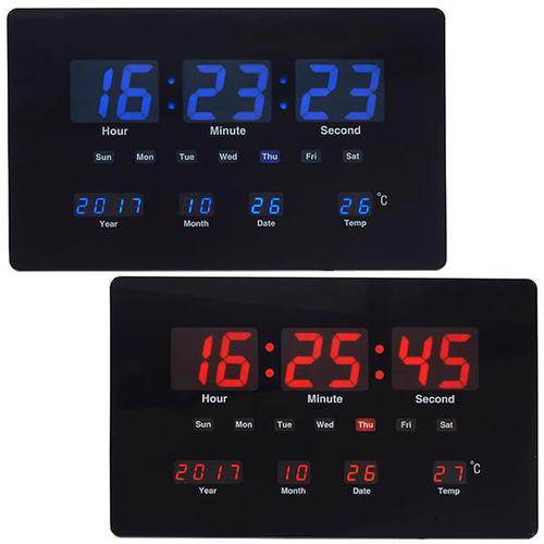 שעון קיר +תאריכון דיגיטלי קלנדר כחול