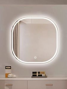 מראה מרובעת מעוגלת עם תאורת LED בקוטר 60 ס"מ – מראת קיר מעוצבת לאמבטיה