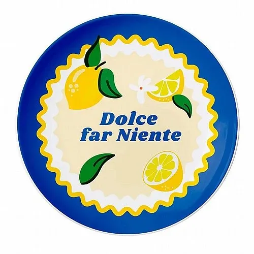 צלחת קינוח Bialetti Mercato Della Frutta Lemons 20 סמ עם לימונים וכיתוב Dolce far Niente
