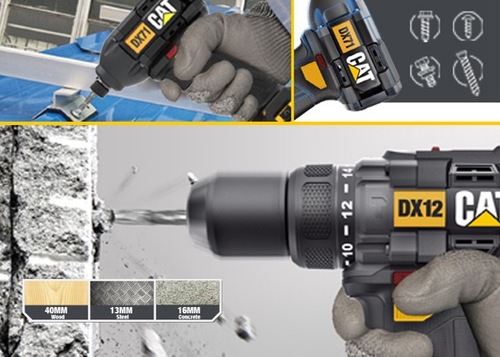 מברגה + מקדחה קטרפילר נטענות CAT DX12K 18V – כולל 2 סוללות ומטען במזוודה