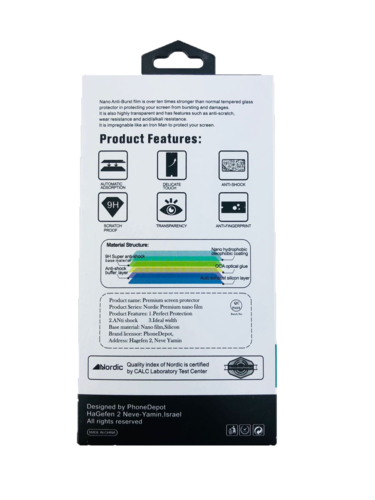 מגן מסך ננו-סיליקון חזק במיוחד למכשיר GALAXY A8 PLUS מבית Nordic 