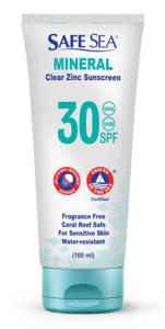 קרם הגנה מסנן קרינה ומונע צריבת מדוזות  SAFE SEA MINERAL 30 SPF פיתוח ישראלי מהפכני לשחיינים וגולשים בעל נוסחה חדשנית ועדכנית ביותר מבוסס מינרלים טבעיים