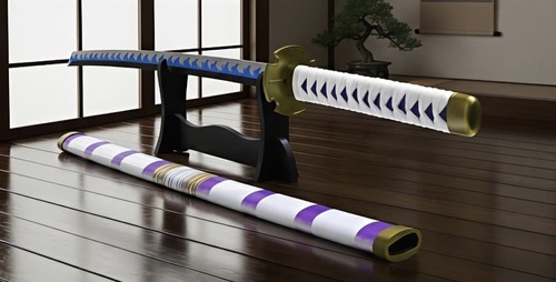 קטאנה דקורטיבית לבן וסגול בסגנון אנימה | White & Purple Anime Style Decorative Katana