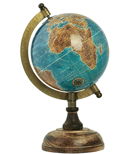 גלובוס שולחני בסיס שילוב מתכת עץ Vintage Decor Globe - קוטר 20 ס