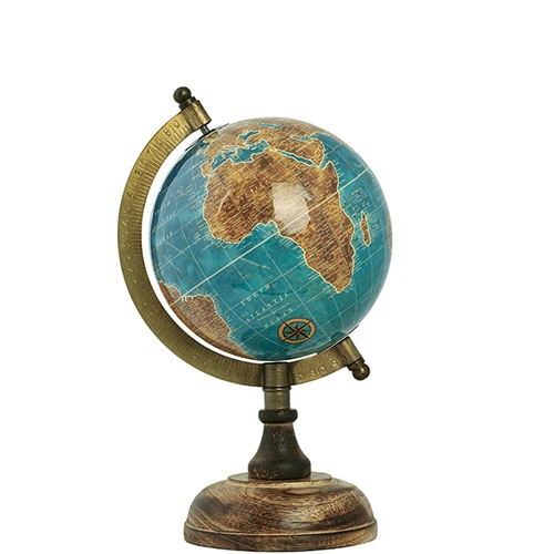 גלובוס שולחני בסיס שילוב מתכת עץ Vintage Decor Globe - קוטר 20 ס