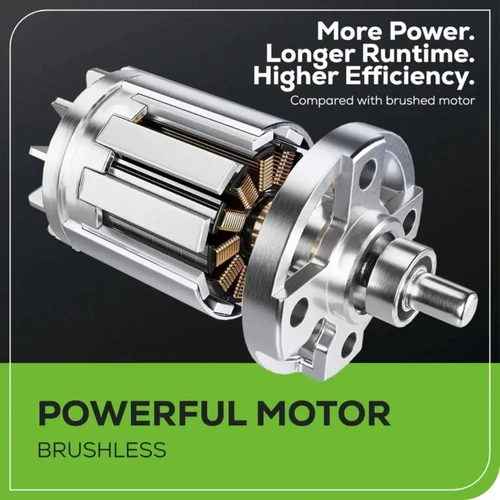 מנוע Brushless מתקדם במפוח עלים נטען Greenworks 80V המספק עוצמה גבוהה, זמן עבודה ארוך ויעילות אנרגטית משופרת לעבודות גינון מקצועיות.