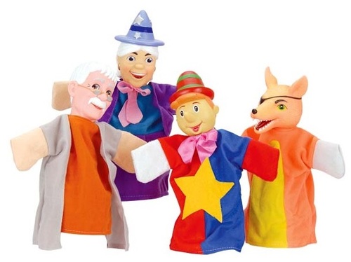 מתקן תאטרון בובות רצפתי עם מסך ו 4 בובות - סיפורי האגדות