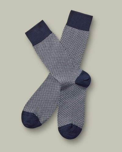 זוג גרביים Navy and grey herringbone  