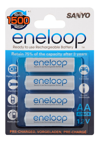 4 סוללות AA2000 נטענות Panasonic/SANYO Eneloop