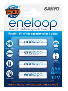 4 סוללות AAA נטענות Sanyo Eneloop