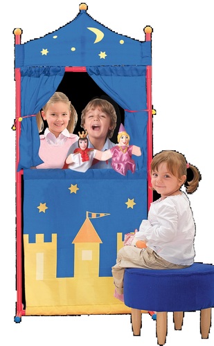 מתקן תאטרון בובות רצפתי עם מסך ו 4 בובות - סיפורי האגדות