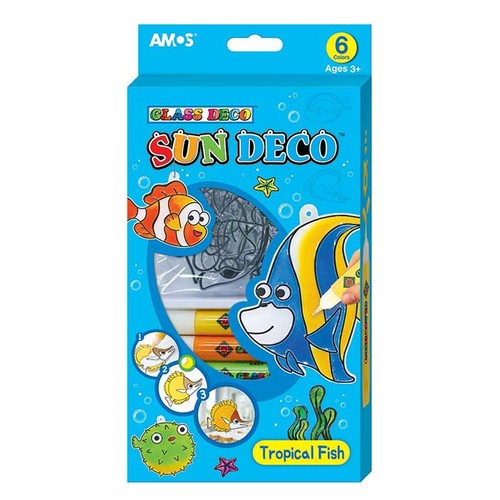 ערכת צבעי חלון של חברת AMOS הערכה מכילה 6 שפורפרות של צבעי חלון ו6 צורות פלסטיות לצביעה ותלייה להכנת 
