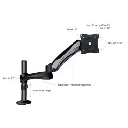 זרוע מפרקית טלסקופית למוניטור מחשב Gravity SA 6131 B