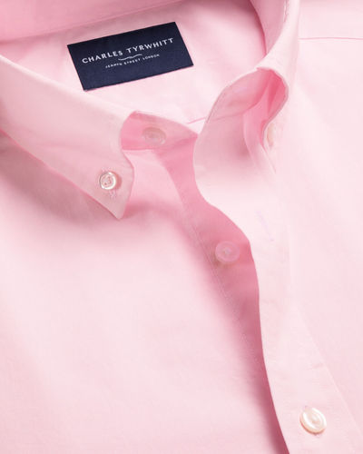 חולצה כחולה גזרת סלים -  Pink button-down stretch washed poplin slim fit