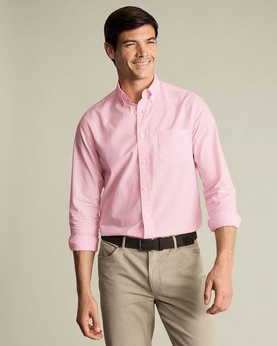 חולצה כחולה גזרת סלים -  Pink button-down stretch washed poplin slim fit