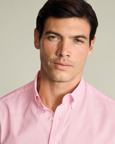 חולצה כחולה גזרת סלים -  Pink button-down stretch washed poplin slim fit