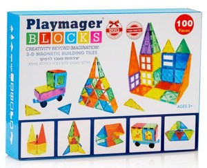 משחק הרכבות מגנטים 100 חלקים כולל מכונית- PLAYMAGER
