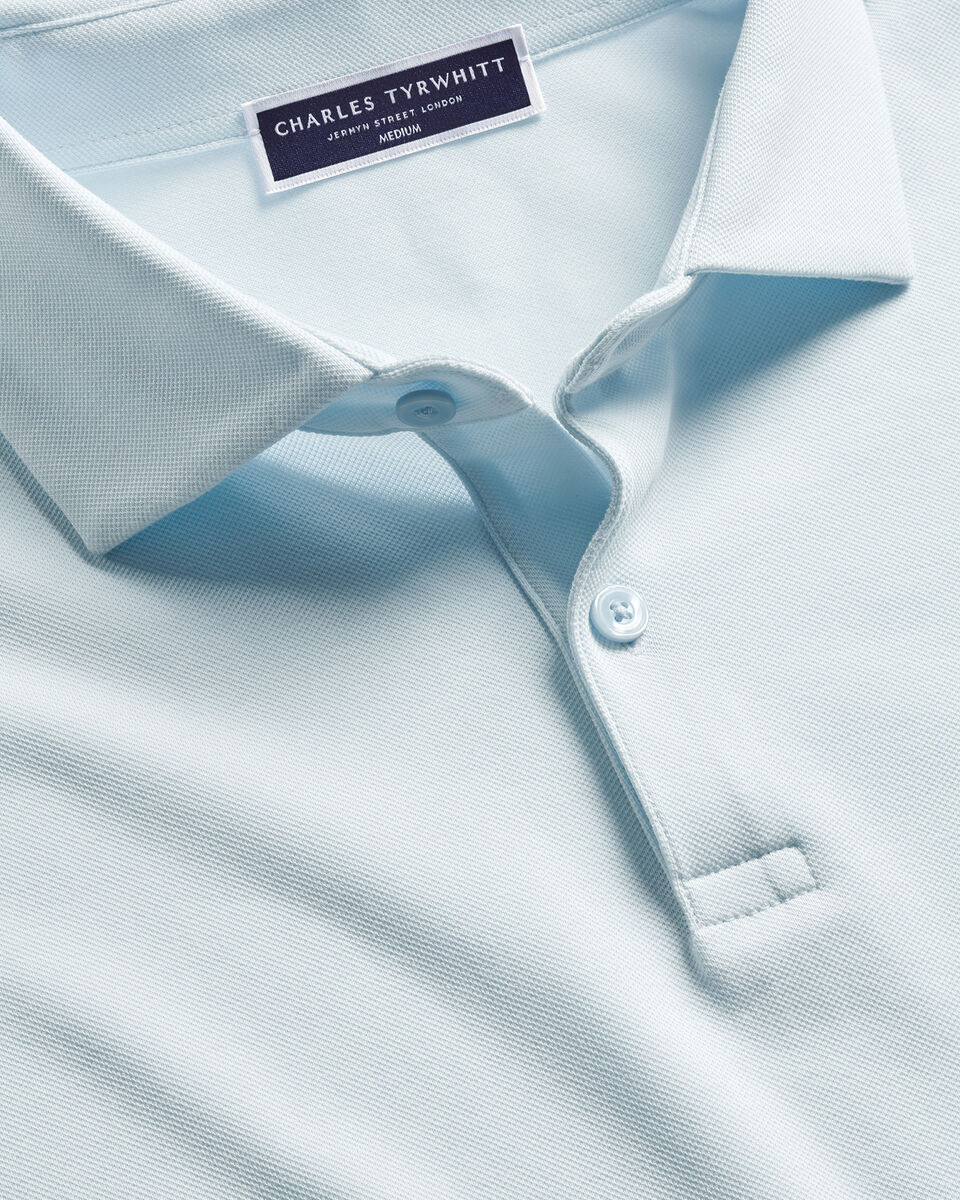 חולצת פולו  - Ice blue short sleeve cotton stretch smart pique polo