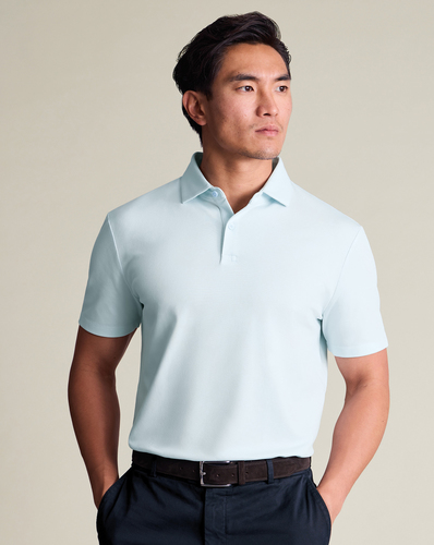 חולצת פולו  - Ice blue short sleeve cotton stretch smart pique polo