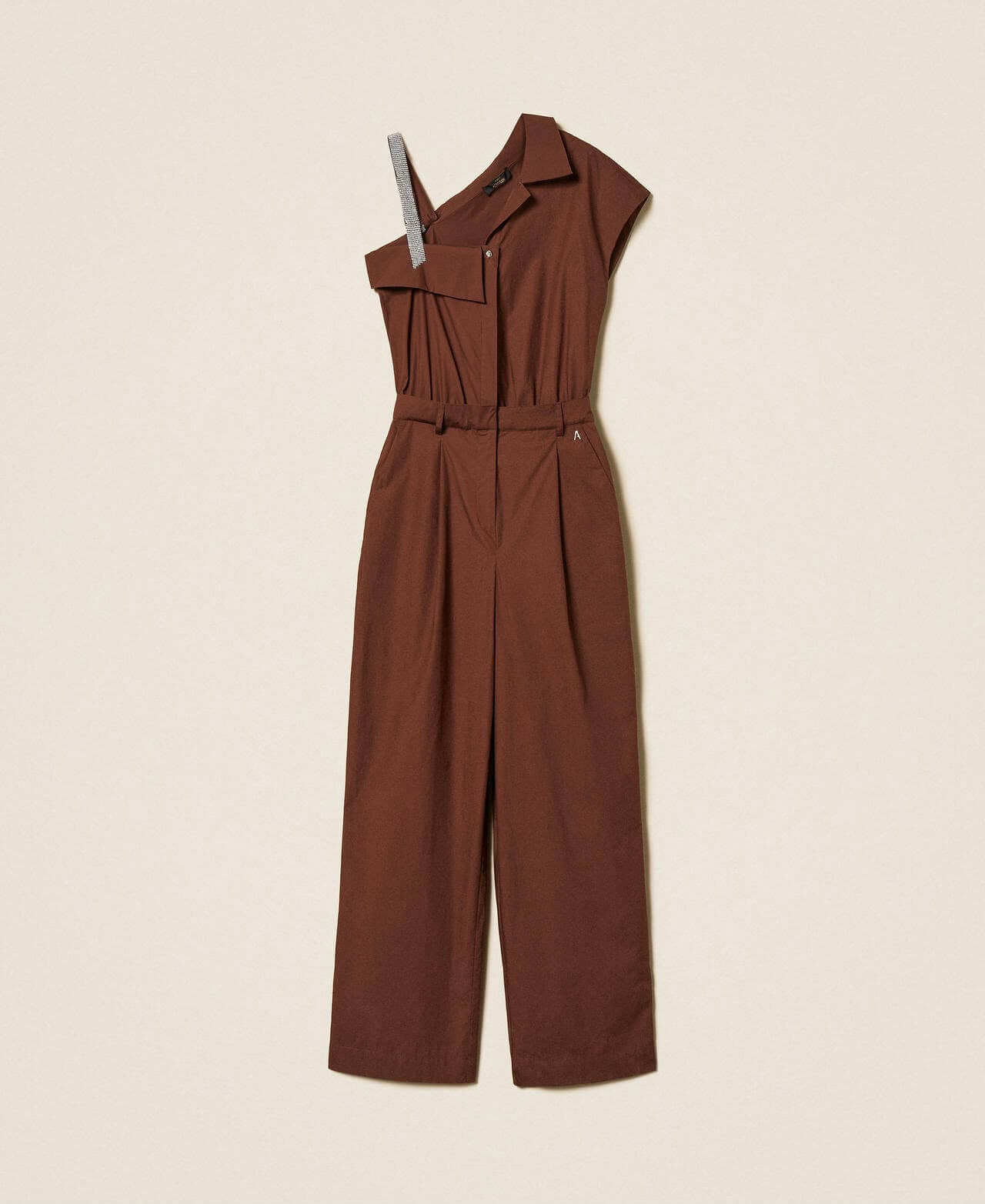 Recycled poplin one shoulder jumpsuit